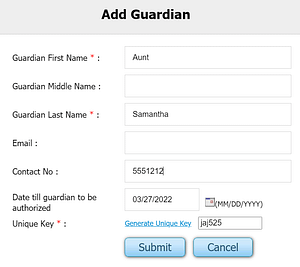 Guardian Authorization Sign up form