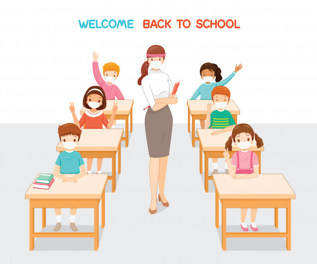 welcome-back-school-teacher-students-wearing-surgical-mask-relaxing-classroom_260807-18